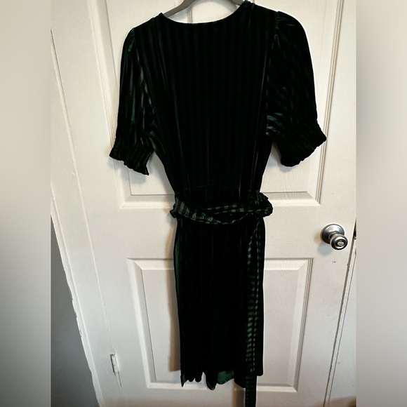 Green and Black Stripe Velvet Wrap Dress: 1X - Picture 3 of 4